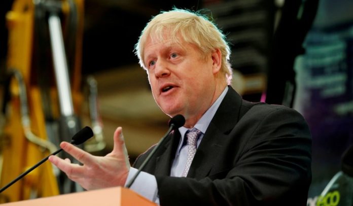FILE PHOTO: Former British Foreign Secretary Johnson gives speech at the JCB Headquarters
