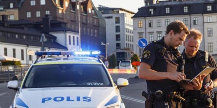 Police officers on duty in the streets of Stockholm