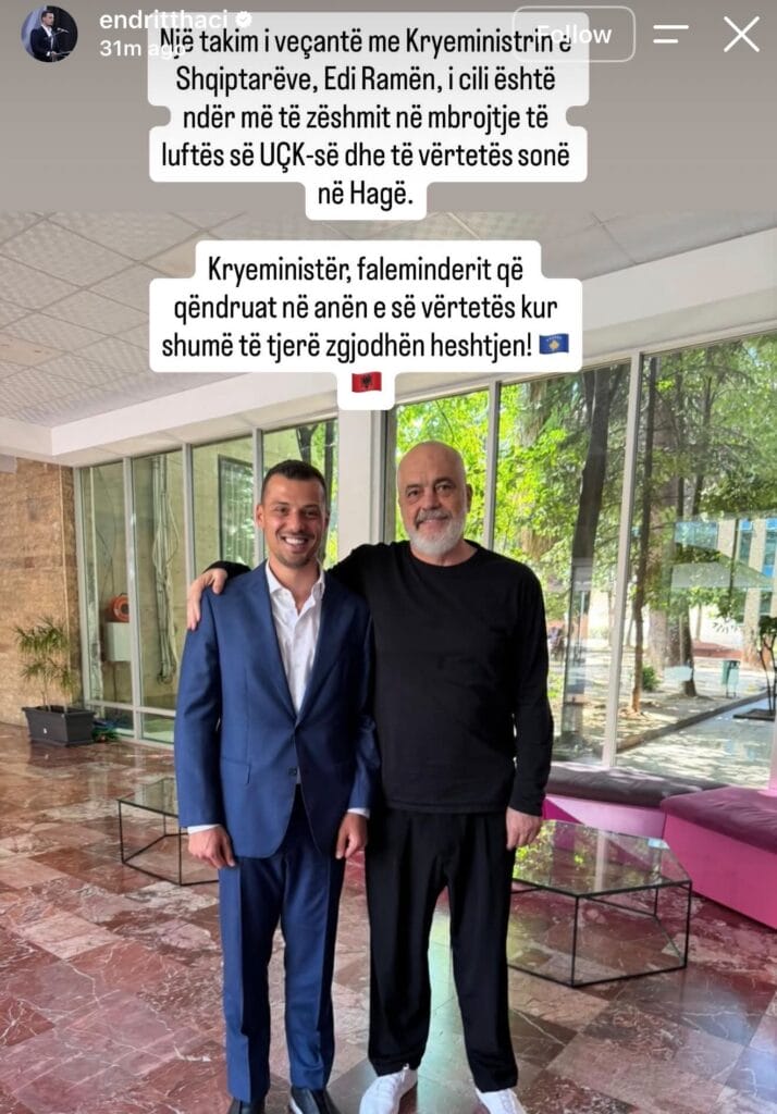 Endrit Thaçi meets Edi Rama: The Prime Minister of the Albanians, the ...