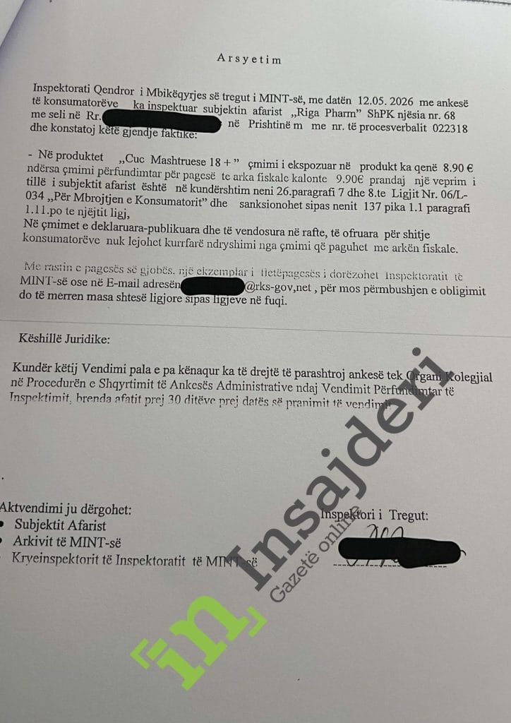 Podujeva The Inspectorate fines